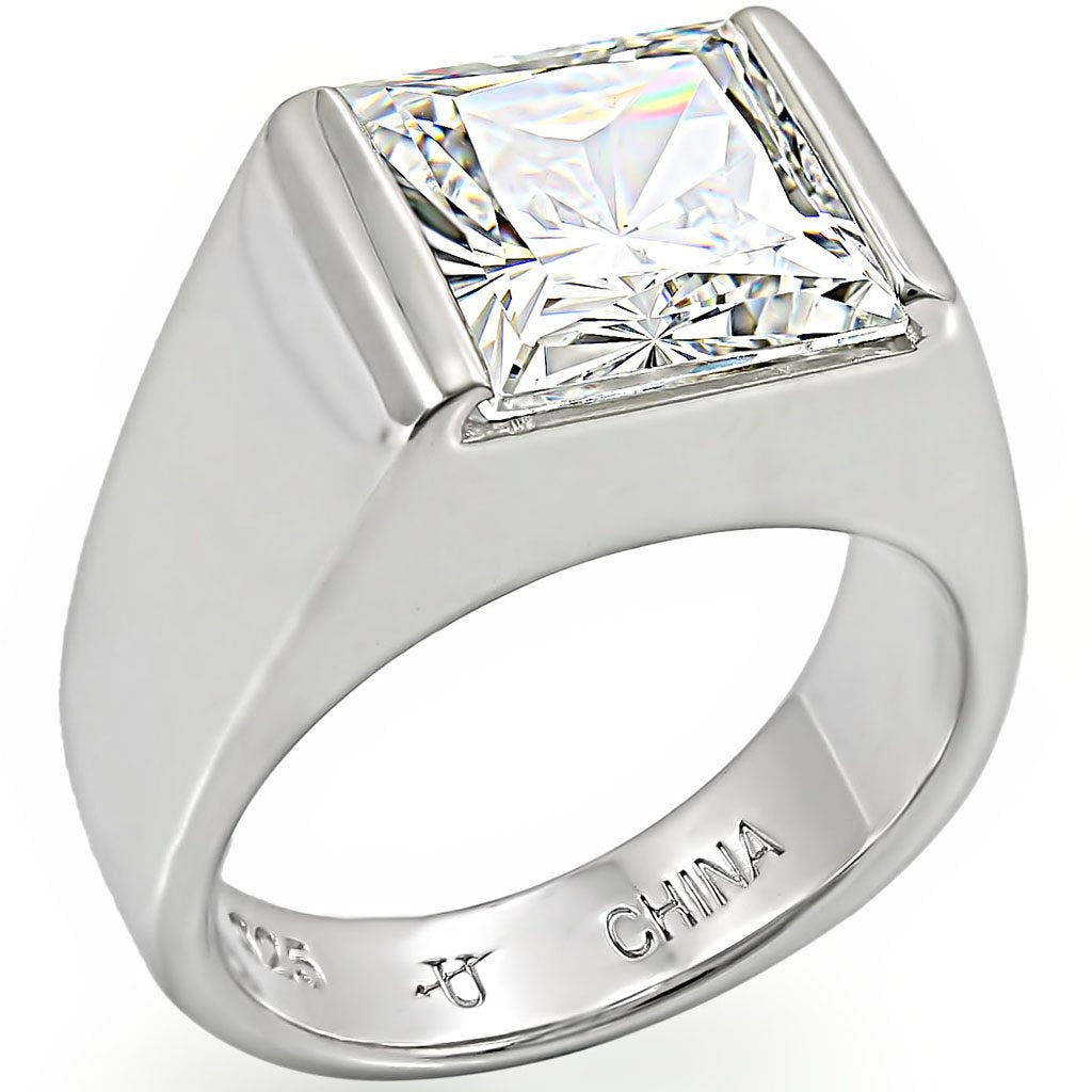 LOS374 - Rhodium 925 Sterling Silver Ring with AAA Grade CZ  in Clear-0