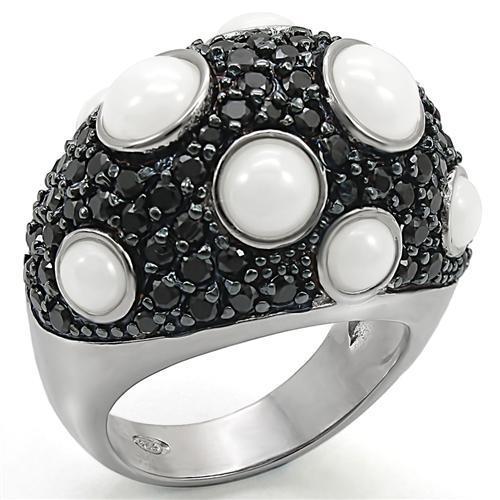 LOS376 - Rhodium + Ruthenium 925 Sterling Silver Ring with Milky CZ  in White-0