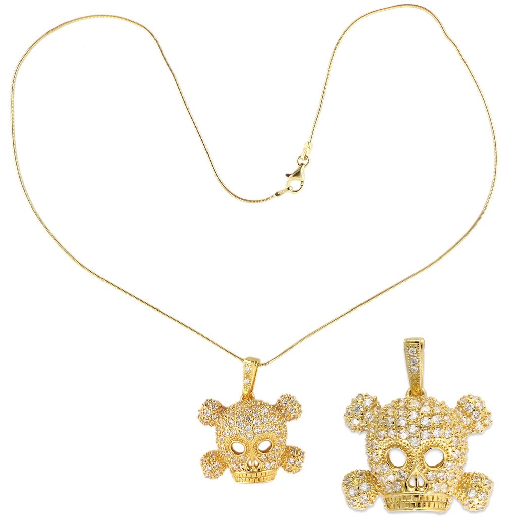 LOS383 - Gold 925 Sterling Silver Pendant with AAA Grade CZ  in Clear-0