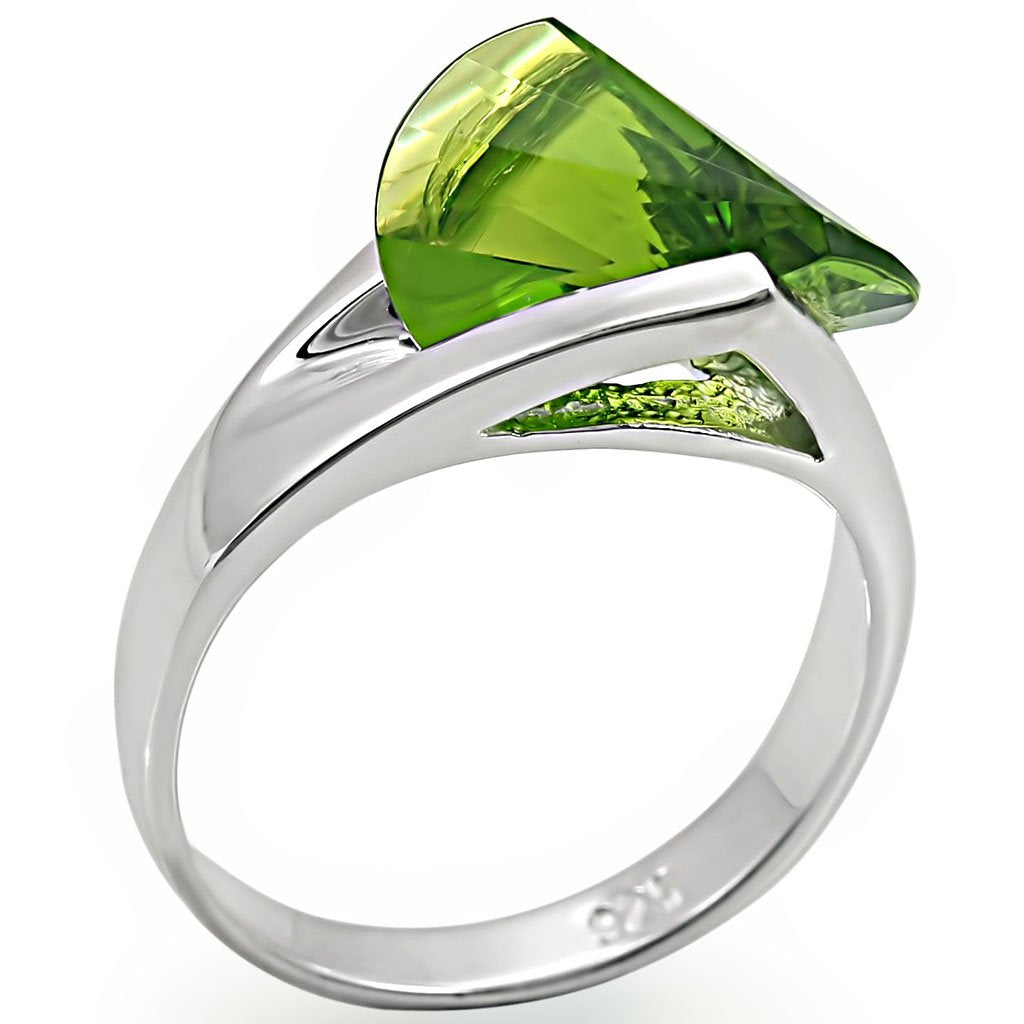 LOS395 - Rhodium 925 Sterling Silver Ring with Synthetic Spinel in Peridot-0