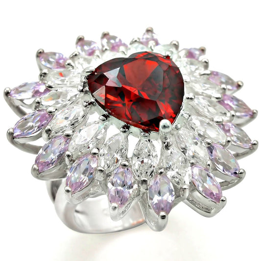 LOS399 - High-Polished 925 Sterling Silver Ring with AAA Grade CZ  in Garnet-0