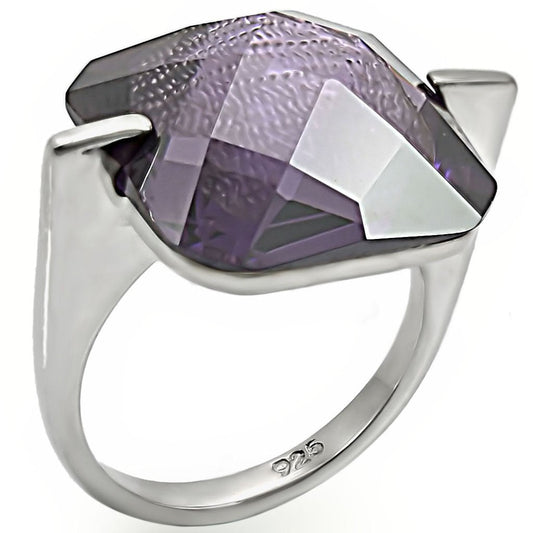 LOS409 - High-Polished 925 Sterling Silver Ring with AAA Grade CZ  in Amethyst-0