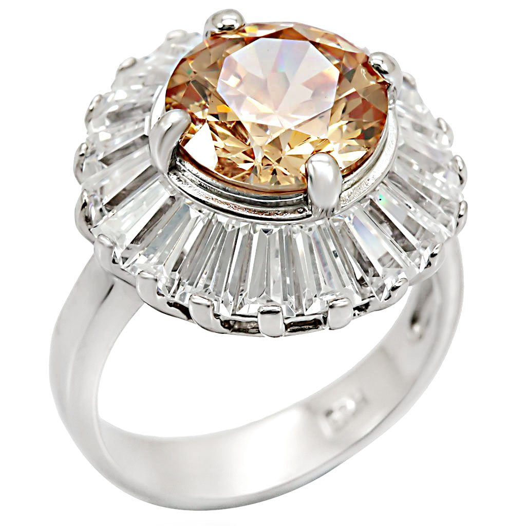 LOS412 - Rhodium 925 Sterling Silver Ring with AAA Grade CZ  in Champagne-0