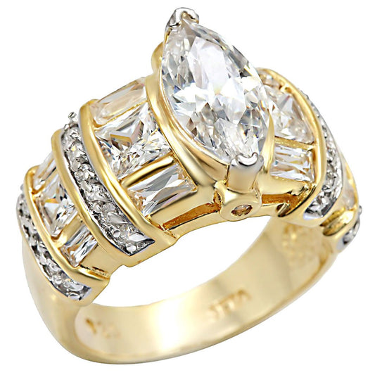 LOS414 - Gold+Rhodium 925 Sterling Silver Ring with AAA Grade CZ  in Clear-0