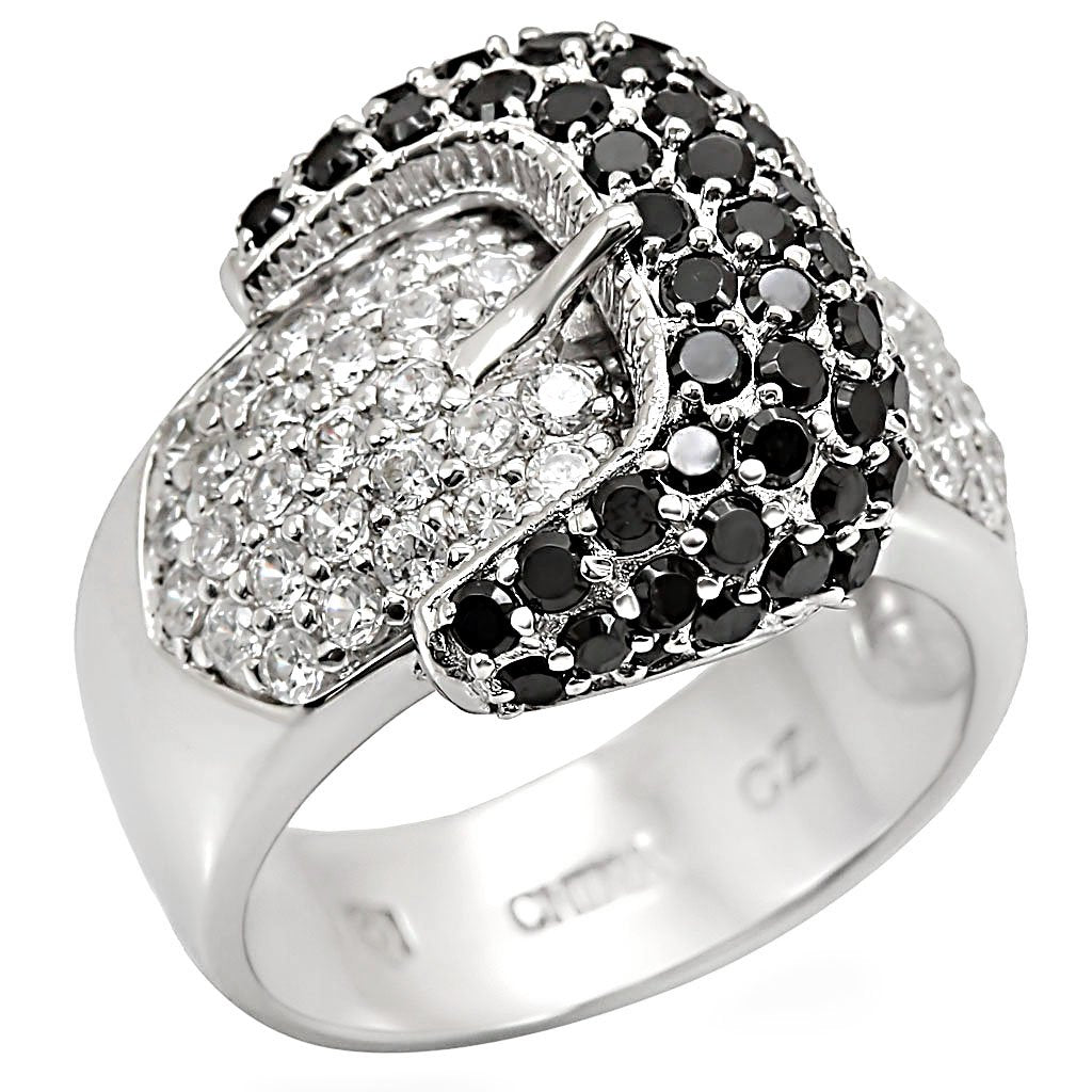 LOS415 - Rhodium 925 Sterling Silver Ring with AAA Grade CZ  in Black Diamond-0