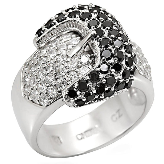 LOS415 - Rhodium 925 Sterling Silver Ring with AAA Grade CZ  in Black Diamond-0