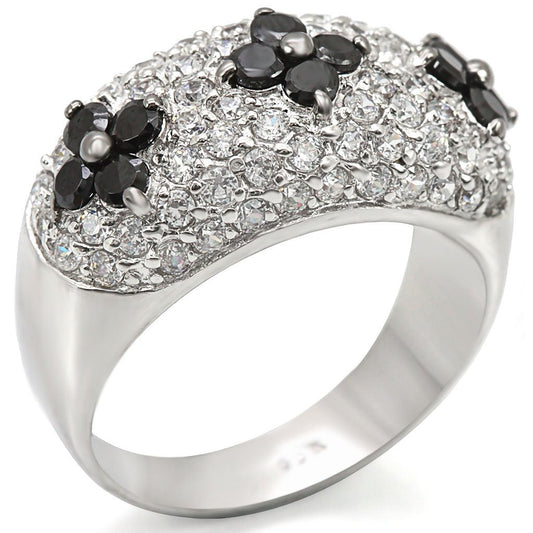 LOS468 - Rhodium + Ruthenium 925 Sterling Silver Ring with AAA Grade CZ  in Black Diamond-0