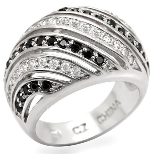 LOS479 - Rhodium 925 Sterling Silver Ring with AAA Grade CZ  in Black Diamond-0