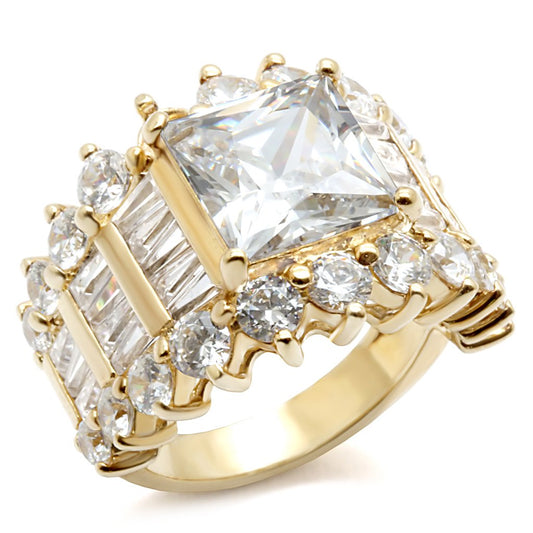 LOS481 - Gold 925 Sterling Silver Ring with AAA Grade CZ  in Clear-0