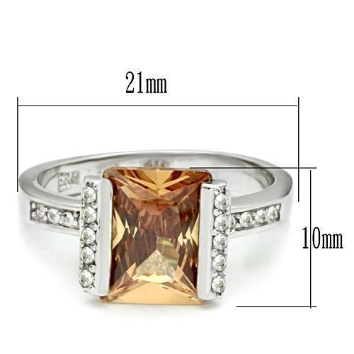LOS528 - Rhodium 925 Sterling Silver Ring with AAA Grade CZ  in Champagne-1