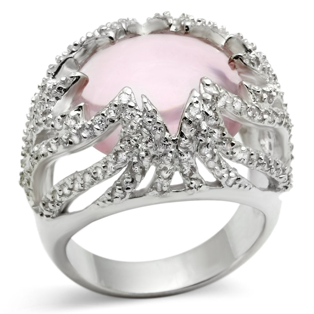 LOS536 - Silver 925 Sterling Silver Ring with Synthetic Synthetic Glass in Light Rose-0