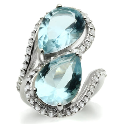LOS548 - Silver 925 Sterling Silver Ring with Synthetic Synthetic Glass in Sea Blue-0