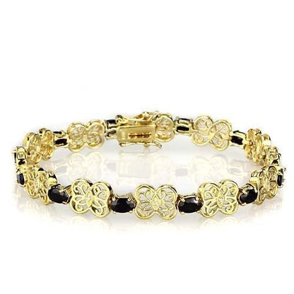 LOS602 - Gold 925 Sterling Silver Bracelet with AAA Grade CZ  in Jet-0