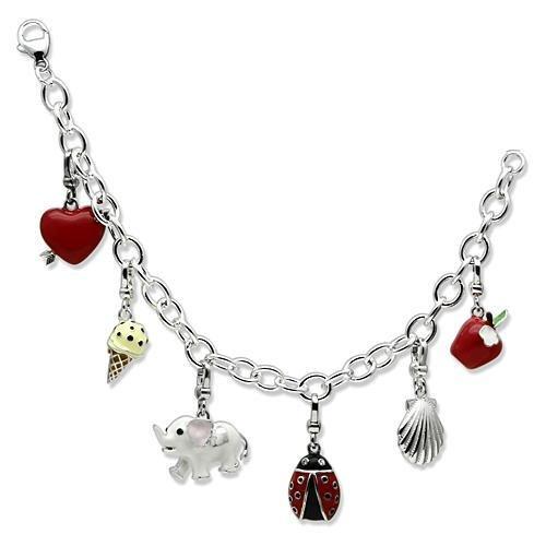 LOS606 - Silver 925 Sterling Silver Bracelet with Epoxy  in Multi Color-1