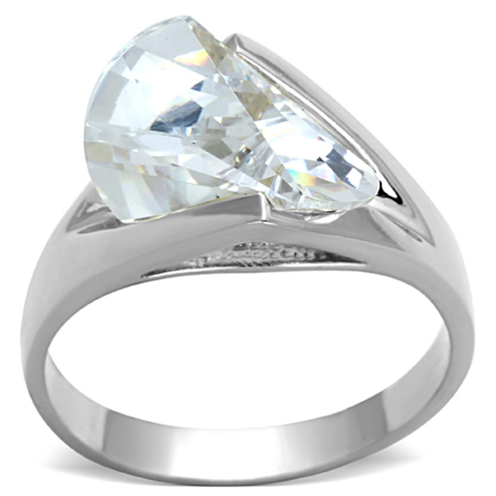 LOS650 - Silver 925 Sterling Silver Ring with AAA Grade CZ  in Clear-0