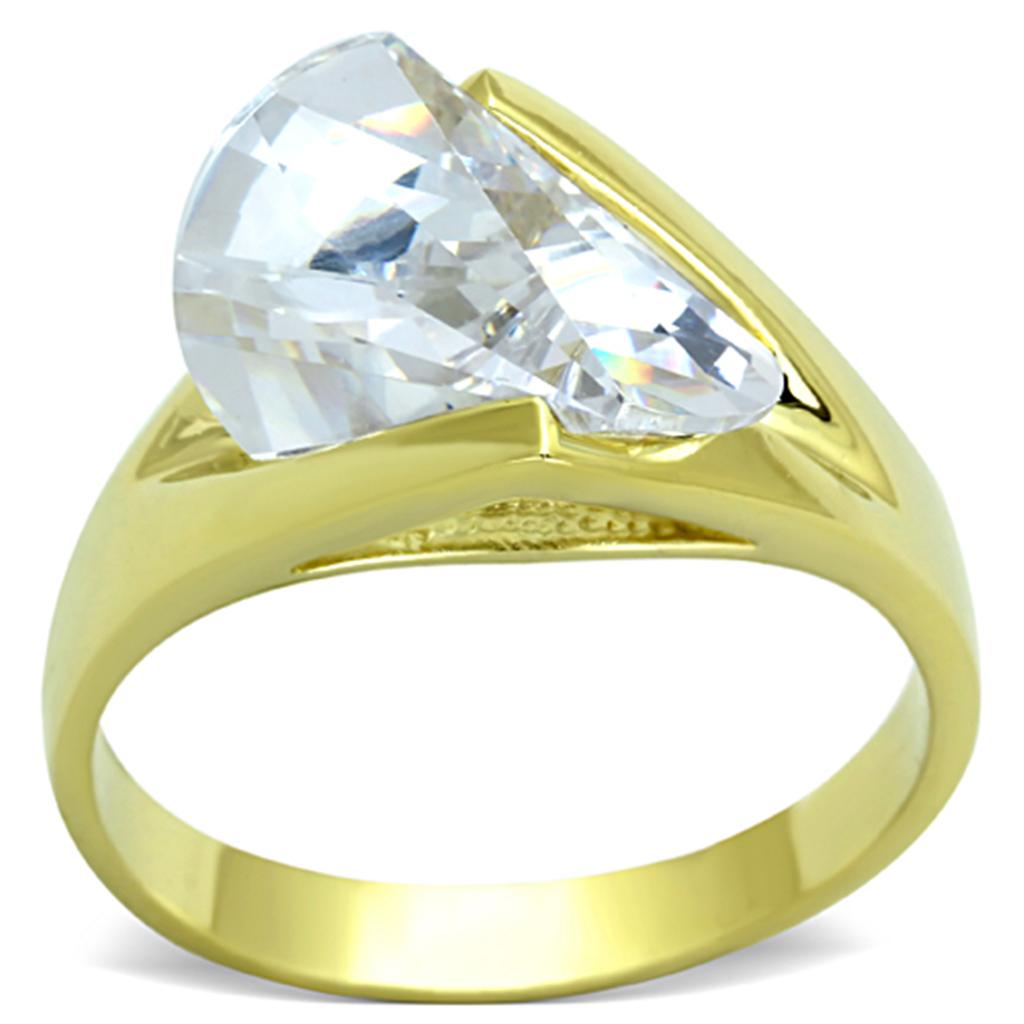LOS651 - Gold 925 Sterling Silver Ring with AAA Grade CZ  in Clear-0