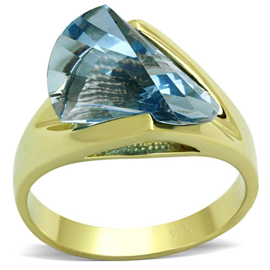 LOS653 - Gold 925 Sterling Silver Ring with Synthetic Spinel in Sea Blue-0