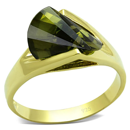 LOS655 - Gold 925 Sterling Silver Ring with AAA Grade CZ  in Olivine color-0
