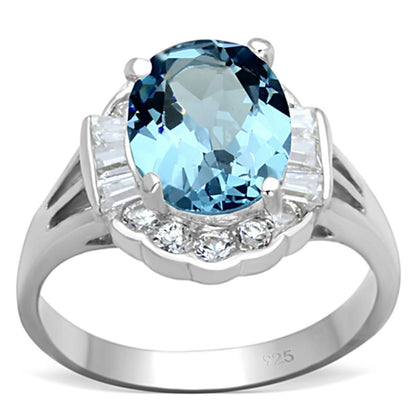 LOS658 - Silver 925 Sterling Silver Ring with Synthetic Spinel in Sea Blue-0