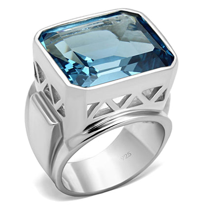 LOS669 - Silver 925 Sterling Silver Ring with Synthetic Spinel in Sea Blue-0