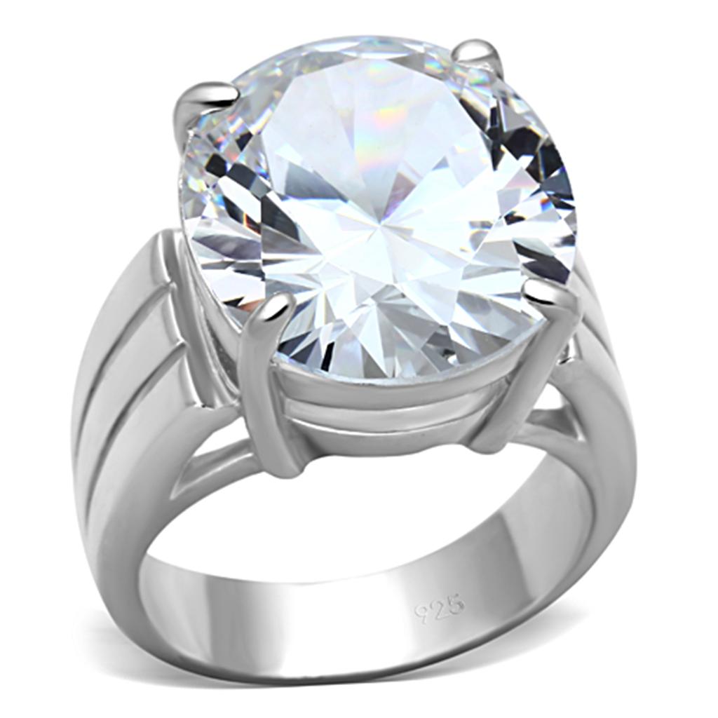 LOS675 - Silver 925 Sterling Silver Ring with AAA Grade CZ  in Clear-0