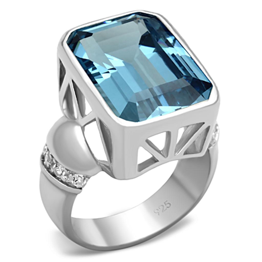 LOS679 - Silver 925 Sterling Silver Ring with Synthetic Spinel in Sea Blue-0