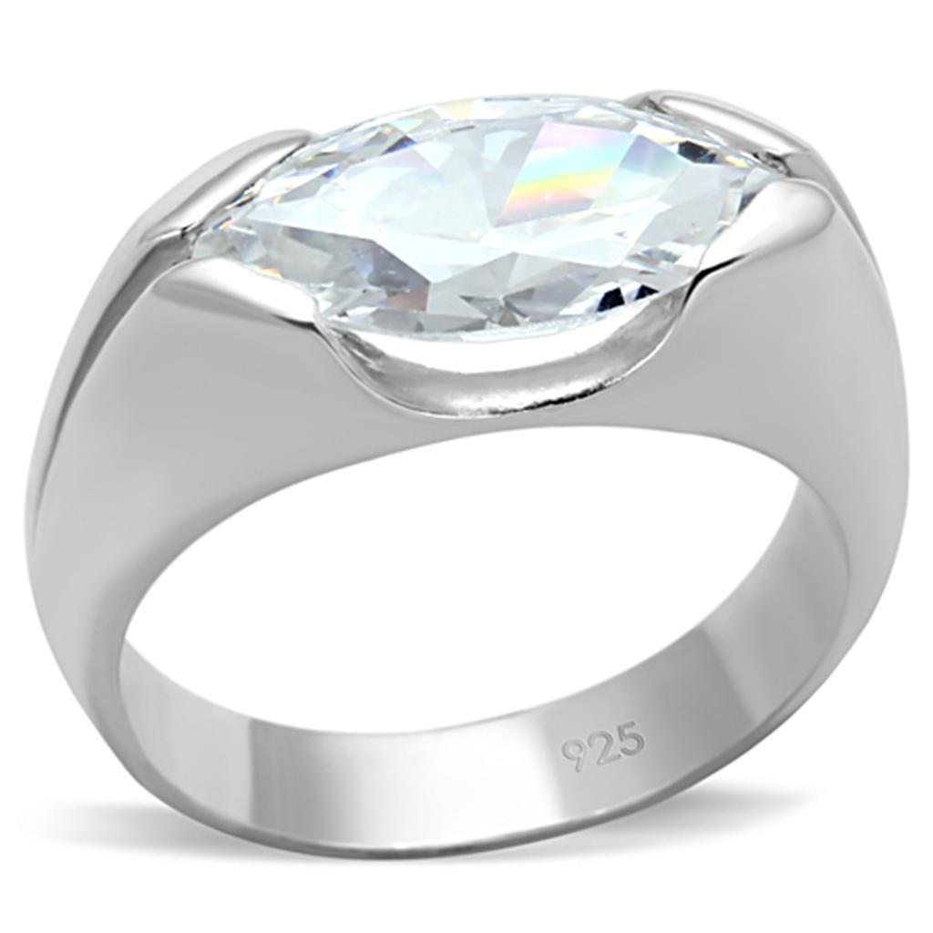 LOS704 - Silver 925 Sterling Silver Ring with AAA Grade CZ  in Clear-0