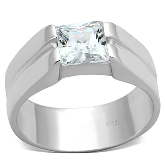 LOS708 - Silver 925 Sterling Silver Ring with AAA Grade CZ  in Clear-0