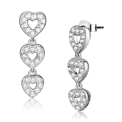 LOS722 - Rhodium 925 Sterling Silver Earrings with AAA Grade CZ  in Clear-0