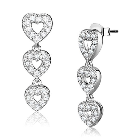 LOS722 - Rhodium 925 Sterling Silver Earrings with AAA Grade CZ  in Clear-0