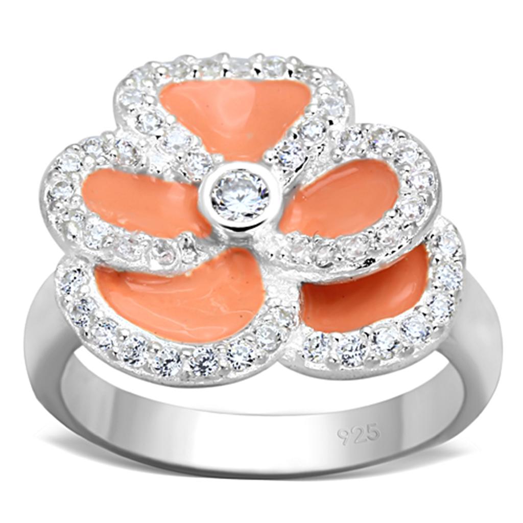 LOS725 - Silver 925 Sterling Silver Ring with AAA Grade CZ  in Clear-0