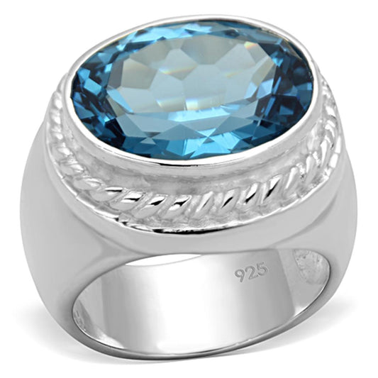 LOS732 - Silver 925 Sterling Silver Ring with Synthetic Spinel in Sea Blue-0