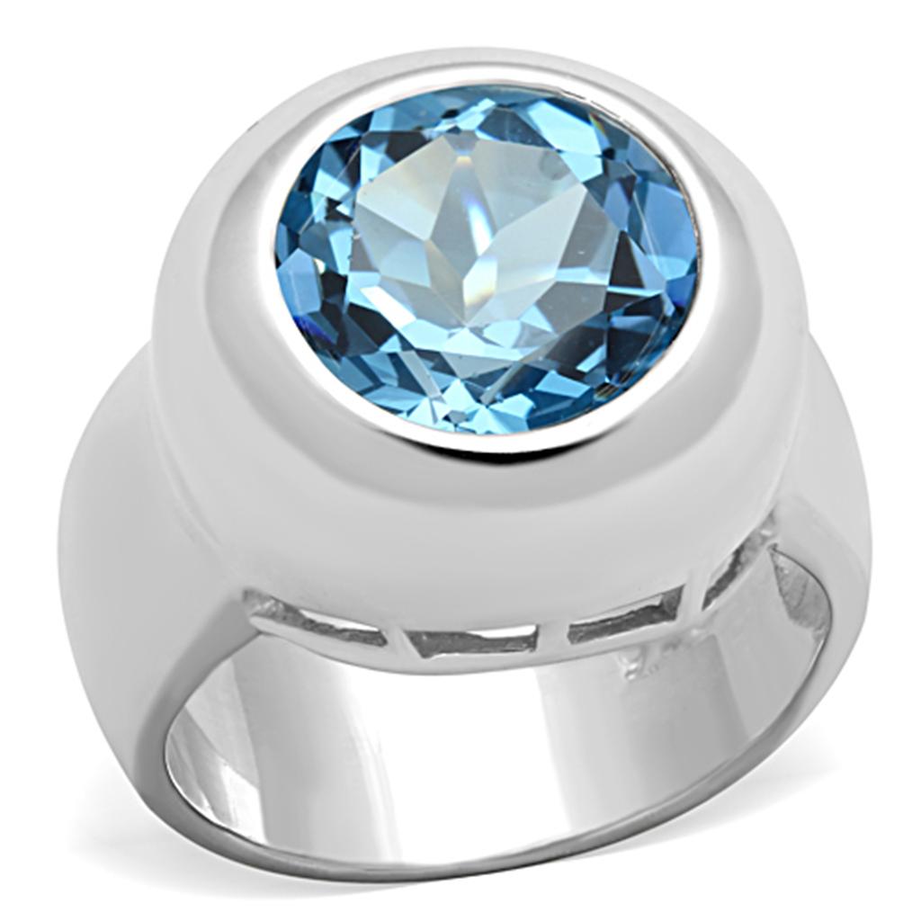 LOS737 - Silver 925 Sterling Silver Ring with Synthetic Spinel in Sea Blue-0