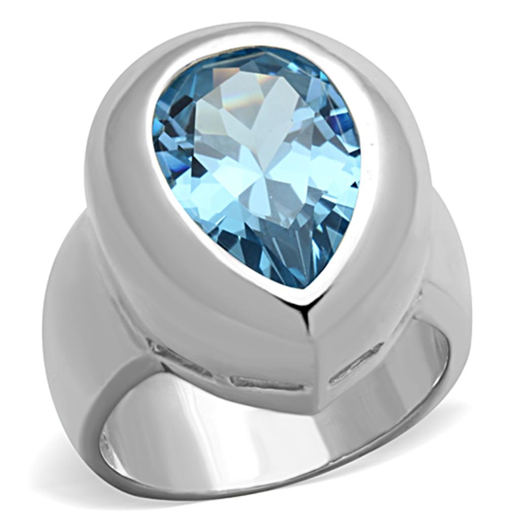 LOS739 - Silver 925 Sterling Silver Ring with Synthetic Spinel in Sea Blue-0