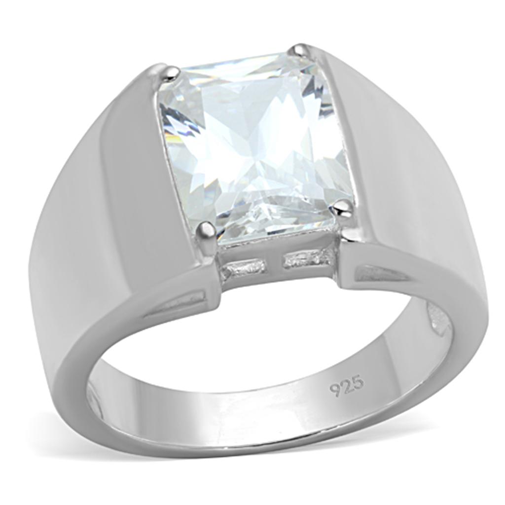 LOS741 - Silver 925 Sterling Silver Ring with AAA Grade CZ  in Clear-0