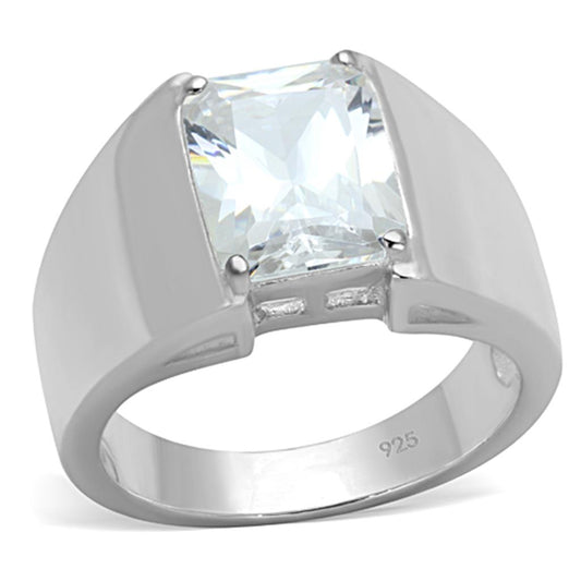 LOS741 - Silver 925 Sterling Silver Ring with AAA Grade CZ  in Clear-0