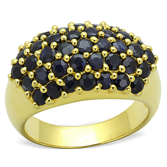 LOS746 - Gold 925 Sterling Silver Ring with AAA Grade CZ  in Jet-0