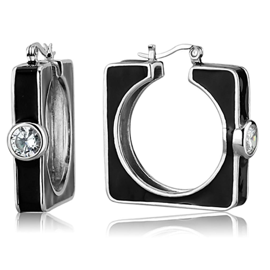 LOS754 - Rhodium 925 Sterling Silver Earrings with AAA Grade CZ  in Clear-0
