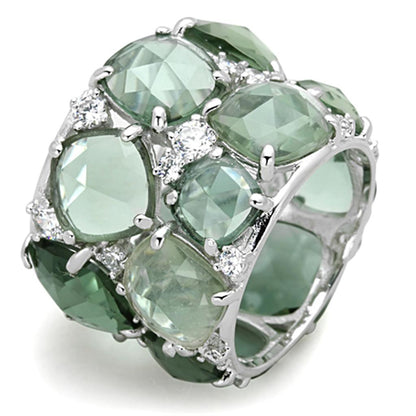 LOS764 - Rhodium 925 Sterling Silver Ring with Synthetic Synthetic Glass in Emerald-0