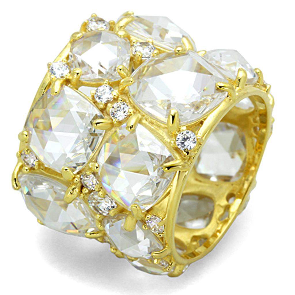 LOS765 - Gold 925 Sterling Silver Ring with AAA Grade CZ  in Clear-0