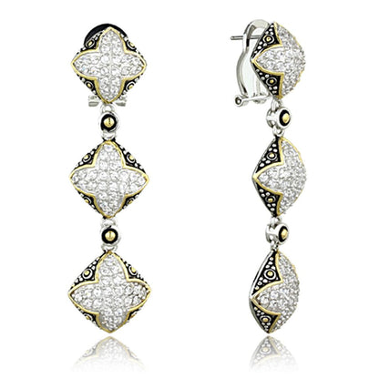 LOS777 - Reverse Two-Tone 925 Sterling Silver Earrings with AAA Grade CZ  in Clear-0
