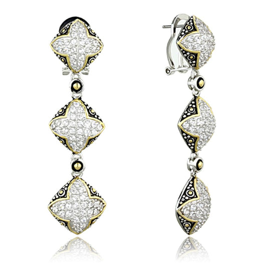 LOS777 - Reverse Two-Tone 925 Sterling Silver Earrings with AAA Grade CZ  in Clear-0