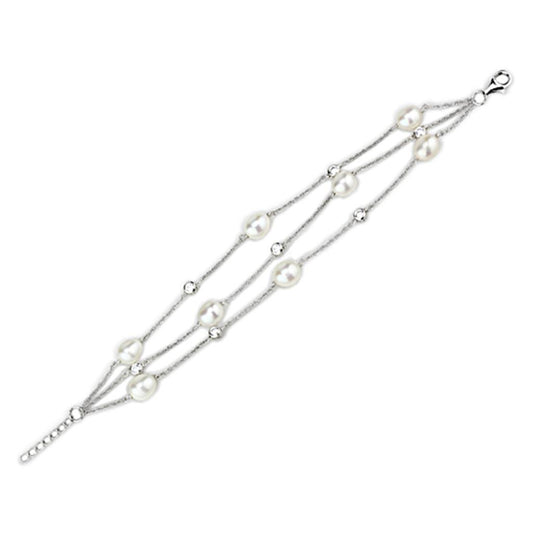 LOS781 - Rhodium 925 Sterling Silver Bracelet with Synthetic Pearl in White-0
