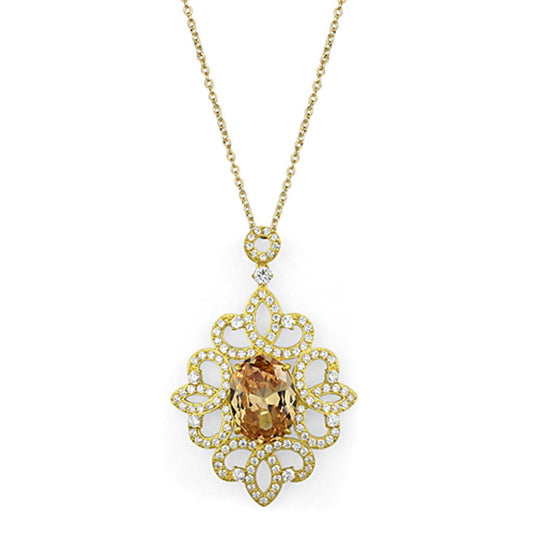 LOS784 - Gold 925 Sterling Silver Chain Pendant with AAA Grade CZ  in Champagne-0