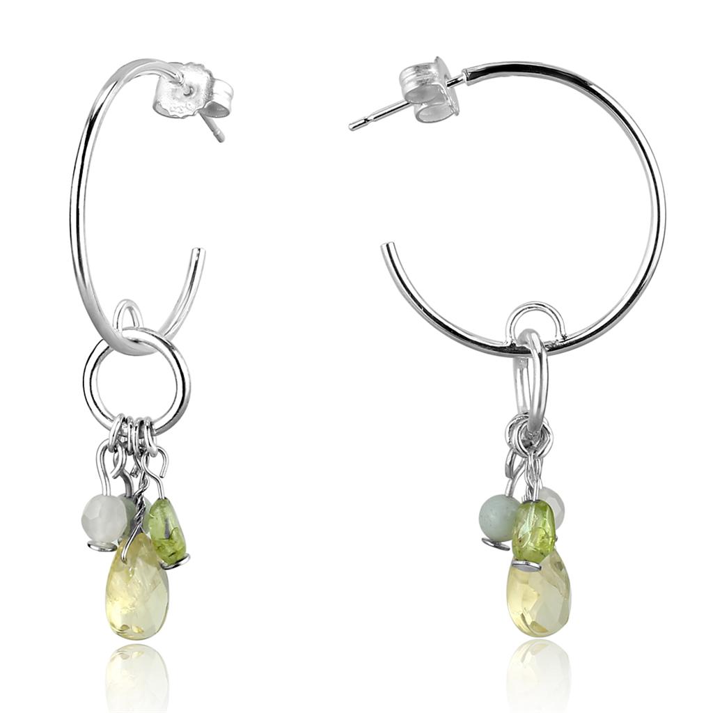 LOS785 - Silver 925 Sterling Silver Earrings with Synthetic Glass Bead in Multi Color-0