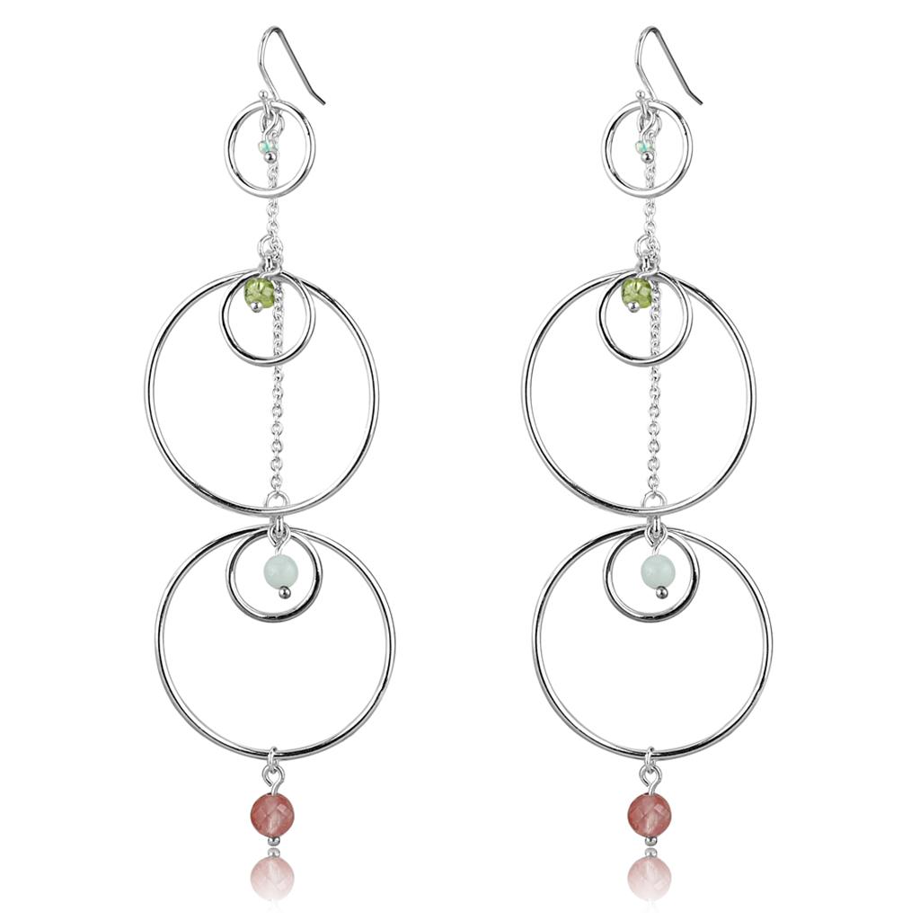 LOS789 - Silver 925 Sterling Silver Earrings with Synthetic Jade in Multi Color-0