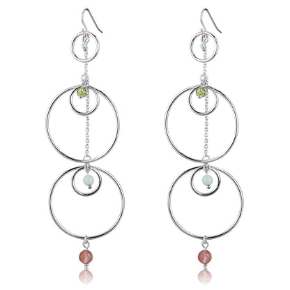LOS789 - Silver 925 Sterling Silver Earrings with Synthetic Jade in Multi Color-0