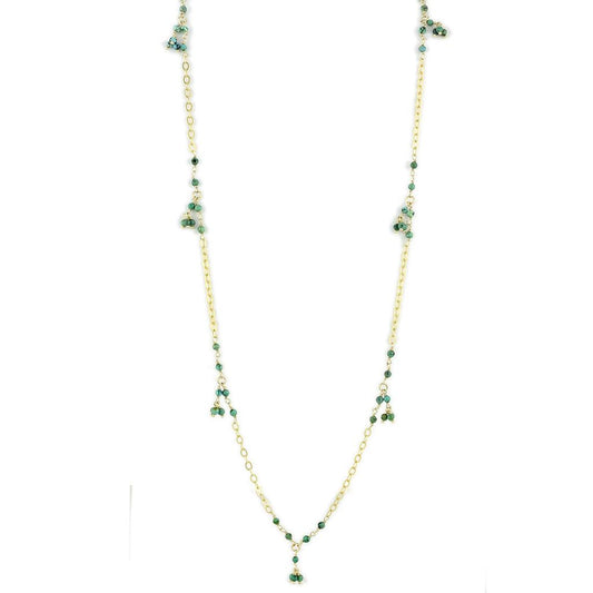 LOS794 - Matte Gold 925 Sterling Silver Necklace with Semi-Precious Turquoise in Emerald-0