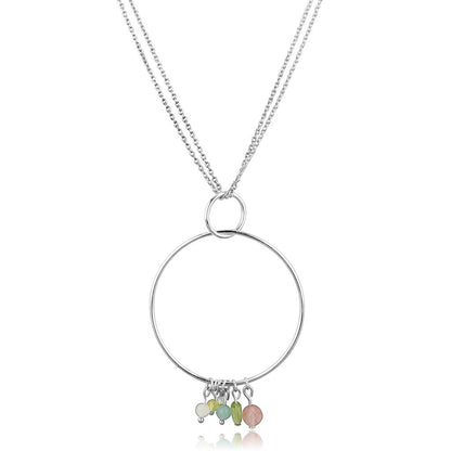 LOS796 - Silver 925 Sterling Silver Necklace with Synthetic Glass Bead in Multi Color-0