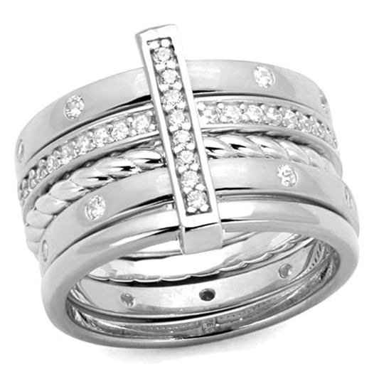 LOS814 - Rhodium 925 Sterling Silver Ring with AAA Grade CZ  in Clear-0